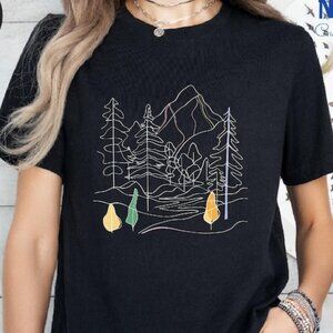 Minimalist Mountain Line Art Nature Inspired Graphic T-Shirt